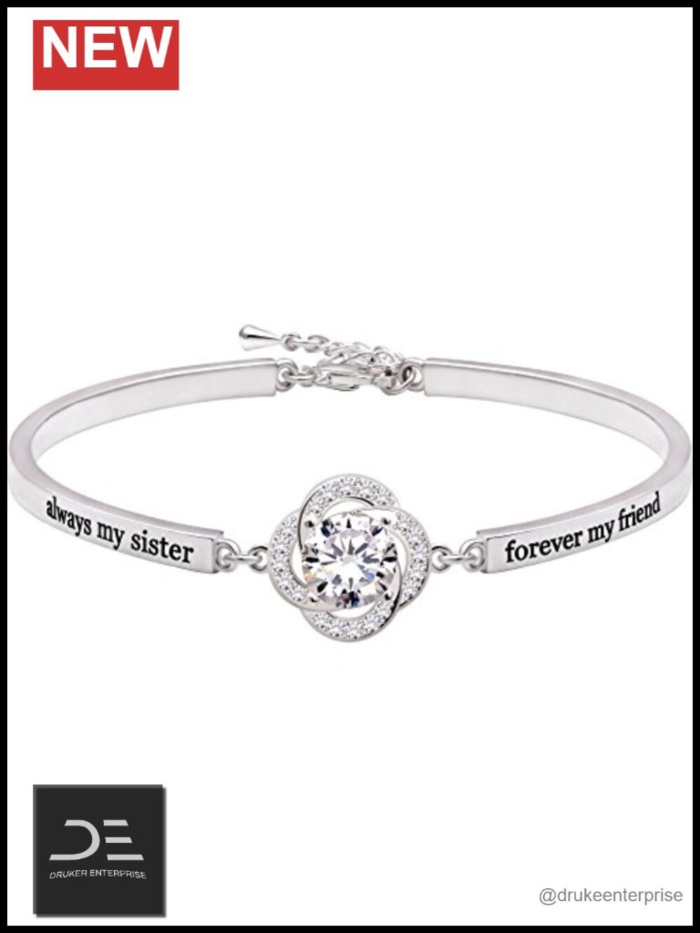 Sterling Silver Sister Cubic Zirconia Link Bracelet